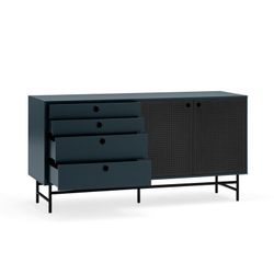 Dark blue and black wood and metal sideboard, 150 x 47 x 77 cm | Punto