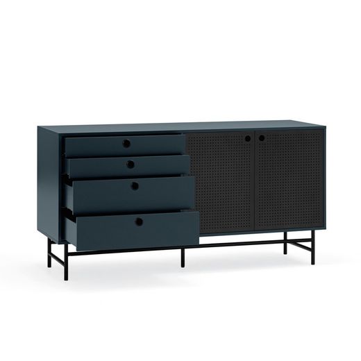 Dark blue and black wood and metal sideboard, 150 x 47 x 77 cm | Punto