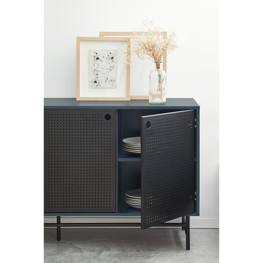 Dark blue and black wood and metal sideboard, 150 x 47 x 77 cm | Punto