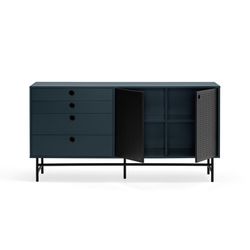Dark blue and black wood and metal sideboard, 150 x 47 x 77 cm | Punto
