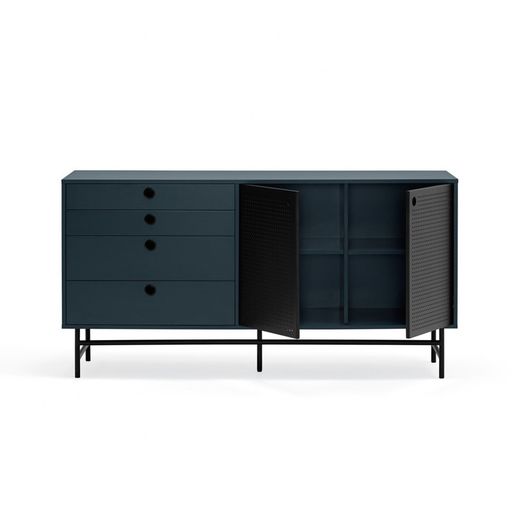 Dark blue and black wood and metal sideboard, 150 x 47 x 77 cm | Punto
