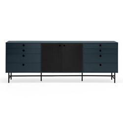 Dark blue and black wood and metal sideboard, 212 x 47 x 77 cm | Punto
