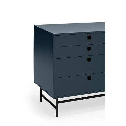 Dark blue and black wood and metal sideboard, 212 x 47 x 77 cm | Punto