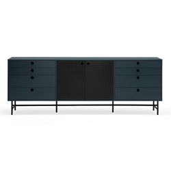 Dark blue and black wood and metal sideboard, 212 x 47 x 77 cm | Punto