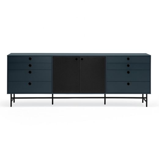Dark blue and black wood and metal sideboard, 212 x 47 x 77 cm | Punto