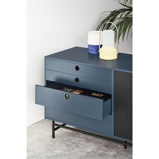 Dark blue and black wood and metal sideboard, 212 x 47 x 77 cm | Punto