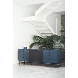 Dark blue and black wood and metal sideboard, 212 x 47 x 77 cm | Punto