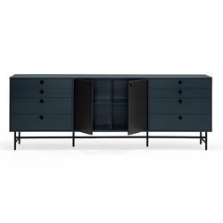 Dark blue and black wood and metal sideboard, 212 x 47 x 77 cm | Punto