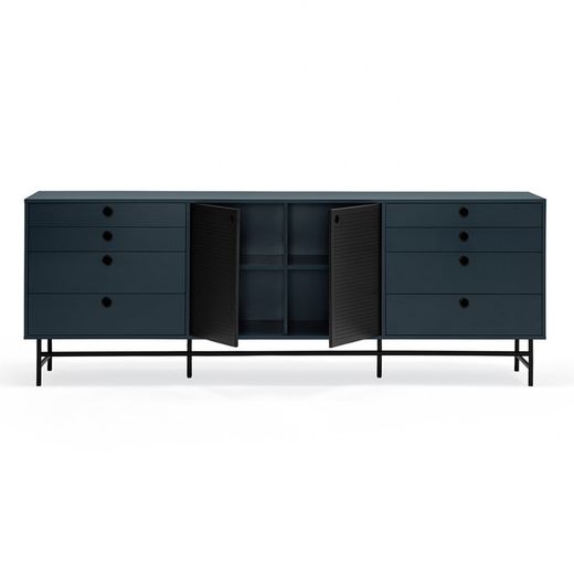 Dark blue and black wood and metal sideboard, 212 x 47 x 77 cm | Punto
