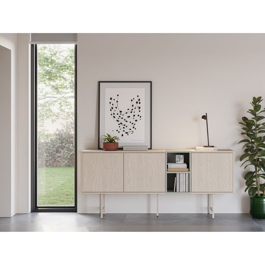 Beige and green wood and metal sideboard, 180 x 40 x 80 cm | Thea
