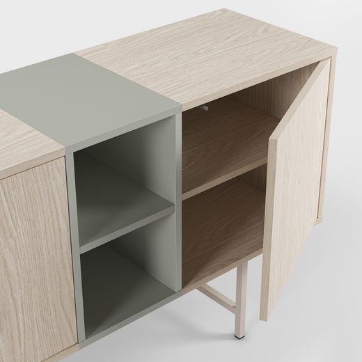 Beige and green wood and metal sideboard, 180 x 40 x 80 cm | Thea