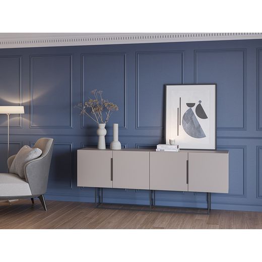 Buffet en bois et métal moka et noir, 200 x 40 x 79,7 cm | Titan