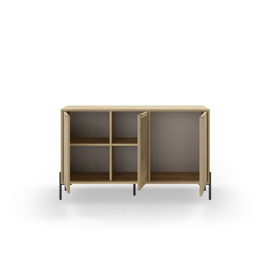 Dressoir van hout en metaal in eikenkleur, 125,6 x 40 x 80,5 cm | Inca