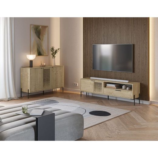 Dressoir van hout en metaal in eikenkleur, 125,6 x 40 x 80,5 cm | Inca