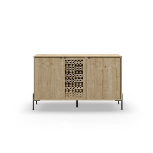 Dressoir van hout en metaal in eikenkleur, 125,6 x 40 x 80,5 cm | Inca