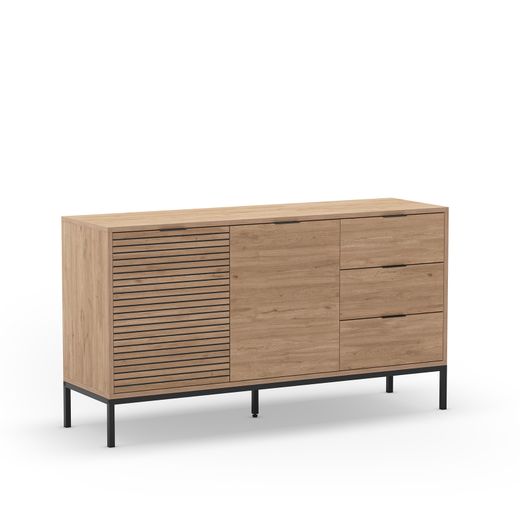Aparador de madera y metal en color roble, 140 x 40 x 80 cm | Ariel
