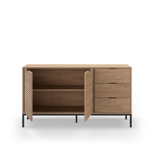 Dressoir van hout en metaal in eikenkleur, 140 x 40 x 80 cm | Ariel