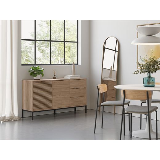 Dressoir van hout en metaal in eikenkleur, 140 x 40 x 80 cm | Ariel