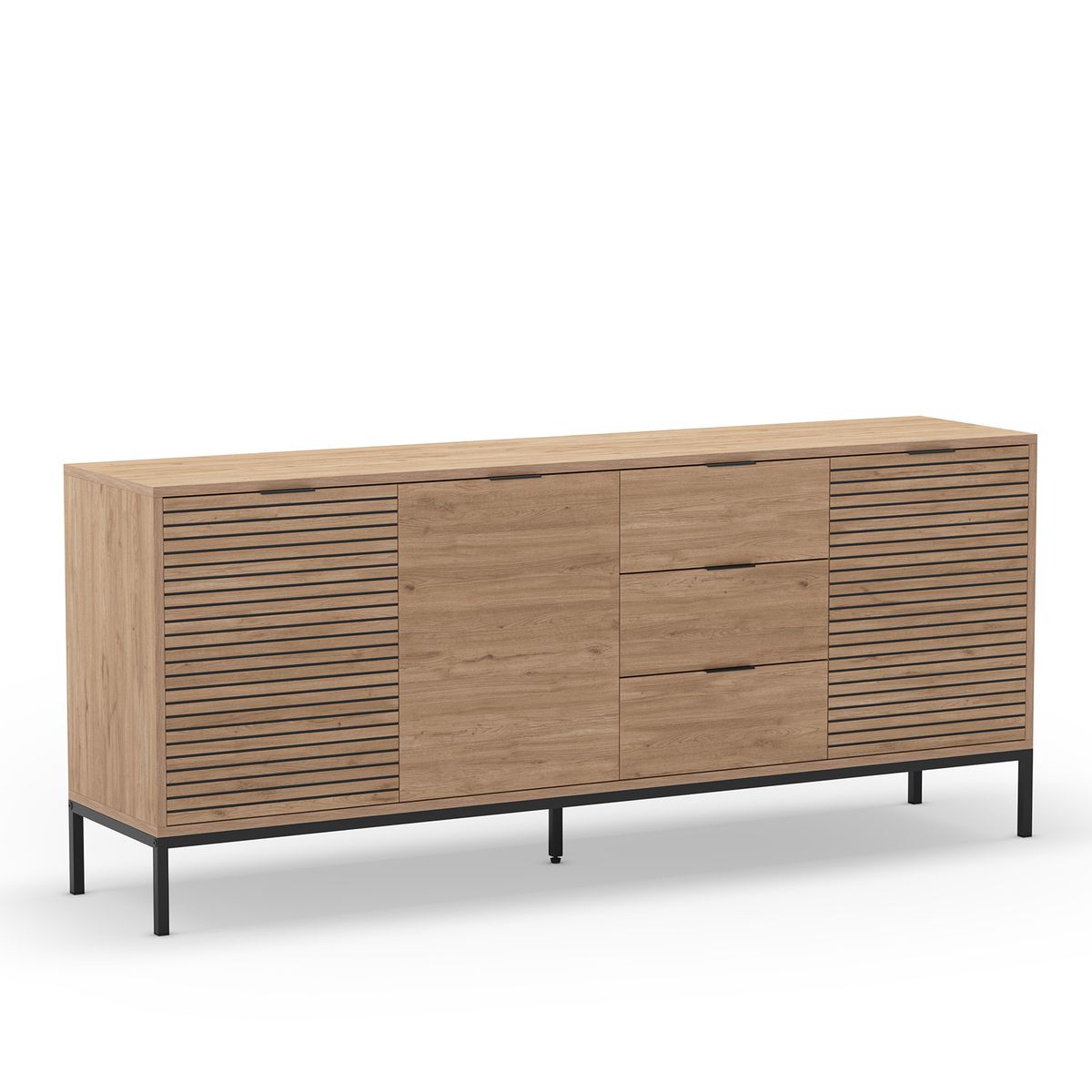 Aparador de madera y metal en color roble, 180 x 40 x 80 cm | Ariel