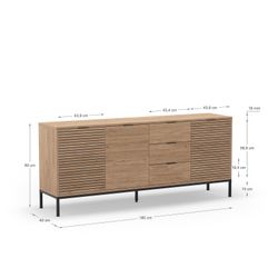Dressoir van hout en metaal in eikenkleur, 180 x 40 x 80 cm | Ariel