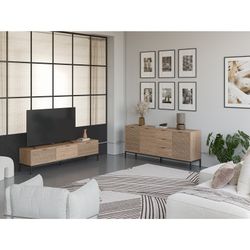 Dressoir van hout en metaal in eikenkleur, 180 x 40 x 80 cm | Ariel