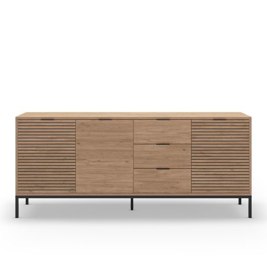 Dressoir van hout en metaal in eikenkleur, 180 x 40 x 80 cm | Ariel