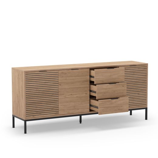 Dressoir van hout en metaal in eikenkleur, 180 x 40 x 80 cm | Ariel