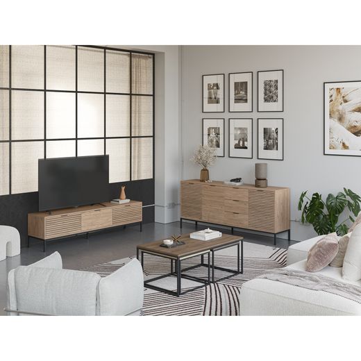 Dressoir van hout en metaal in eikenkleur, 180 x 40 x 80 cm | Ariel