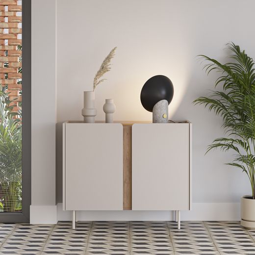 Drewniano-metalowa komoda w kolorze dębowym i kremowym, 100 x 40,5 x 82,5 cm | Lucile