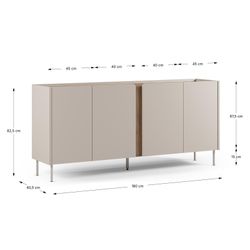 Wooden and metal sideboard in oak and cream, 180 x 40.5 x 82.5 cm | Lucile