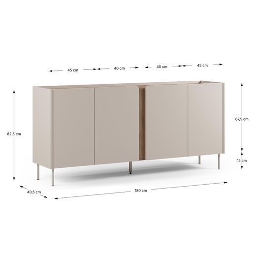 Wooden and metal sideboard in oak and cream, 180 x 40.5 x 82.5 cm | Lucile