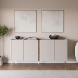 Wooden and metal sideboard in oak and cream, 180 x 40.5 x 82.5 cm | Lucile