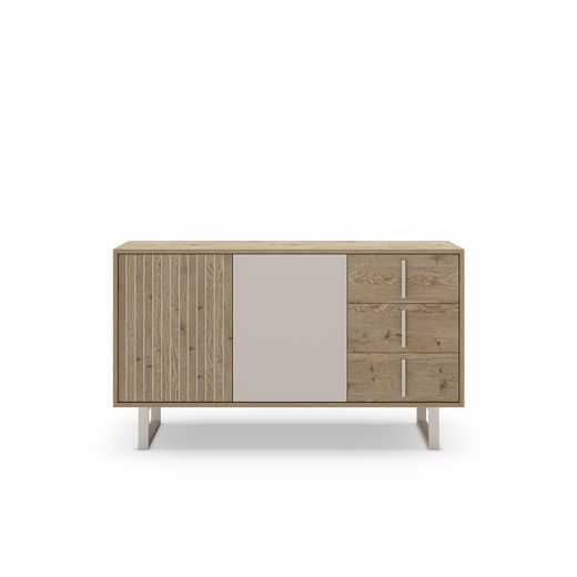 Drewniano-metalowa komoda w kolorze dębowym i szarym, 140 x 40 x 80 cm | Millay