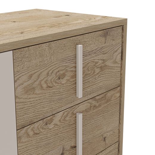 Drewniano-metalowa komoda w kolorze dębowym i szarym, 140 x 40 x 80 cm | Millay