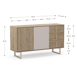 Drewniano-metalowa komoda w kolorze dębowym i szarym, 140 x 40 x 80 cm | Millay