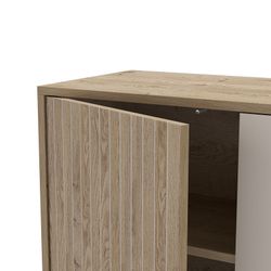 Drewniano-metalowa komoda w kolorze dębowym i szarym, 180 x 40 x 80 cm | Millay