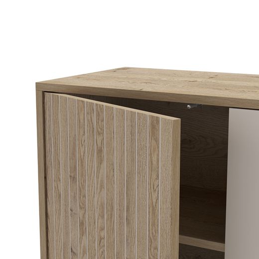 Drewniano-metalowa komoda w kolorze dębowym i szarym, 180 x 40 x 80 cm | Millay