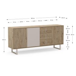 Drewniano-metalowa komoda w kolorze dębowym i szarym, 180 x 40 x 80 cm | Millay