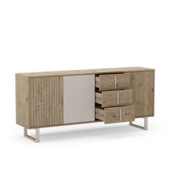 Drewniano-metalowa komoda w kolorze dębowym i szarym, 180 x 40 x 80 cm | Millay