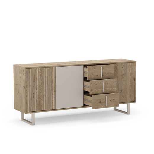 Drewniano-metalowa komoda w kolorze dębowym i szarym, 180 x 40 x 80 cm | Millay