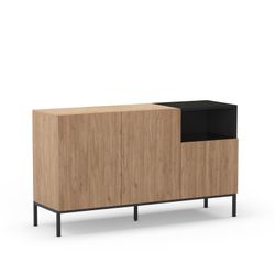 Wooden and metal sideboard in oak and black, 140 x 40 x 80 cm | Cailin