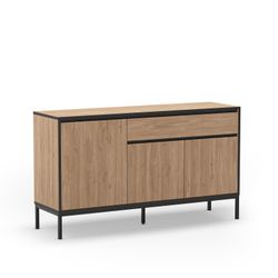 Wooden and metal sideboard in oak and black, 140 x 40 x 80 cm | Lorenza