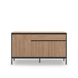 Wooden and metal sideboard in oak and black, 140 x 40 x 80 cm | Lorenza