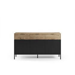 Drewniano-metalowa komoda w kolorze dębowym i czarnym, 150 x 40 x 80 cm | Marion