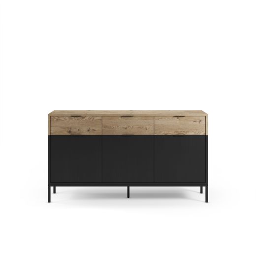 Drewniano-metalowa komoda w kolorze dębowym i czarnym, 150 x 40 x 80 cm | Marion