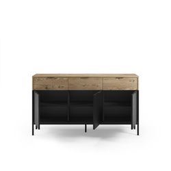 Drewniano-metalowa komoda w kolorze dębowym i czarnym, 150 x 40 x 80 cm | Marion