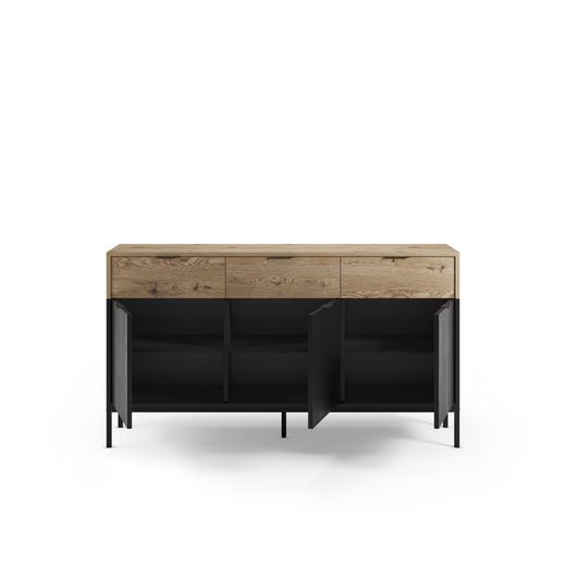 Drewniano-metalowa komoda w kolorze dębowym i czarnym, 150 x 40 x 80 cm | Marion
