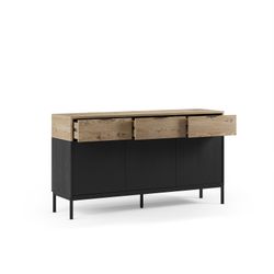 Drewniano-metalowa komoda w kolorze dębowym i czarnym, 150 x 40 x 80 cm | Marion