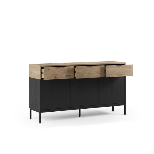 Drewniano-metalowa komoda w kolorze dębowym i czarnym, 150 x 40 x 80 cm | Marion