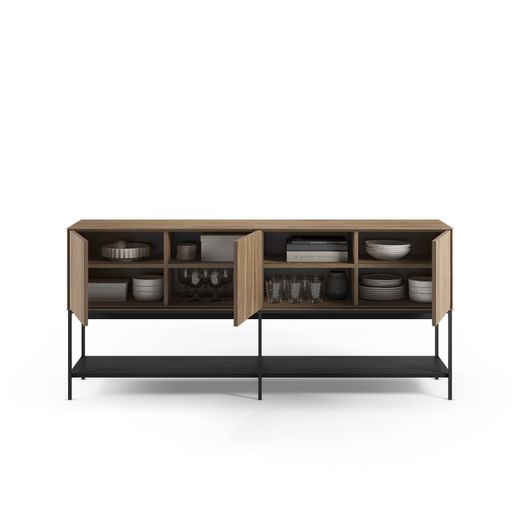 Buffet en bois et métal chêne et noir, 180 x 40 x 80 cm | Amira